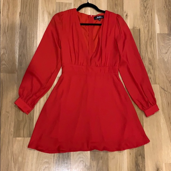 Lulu’s hot red, long sleeve mini dress - Picture 1 of 4